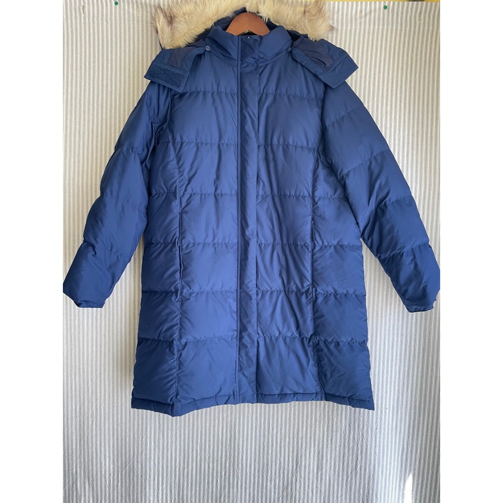 LL Bean Ultrawarm Down Coat Navy Blue Hooded Faux Fur Parka XL Reg 227260
